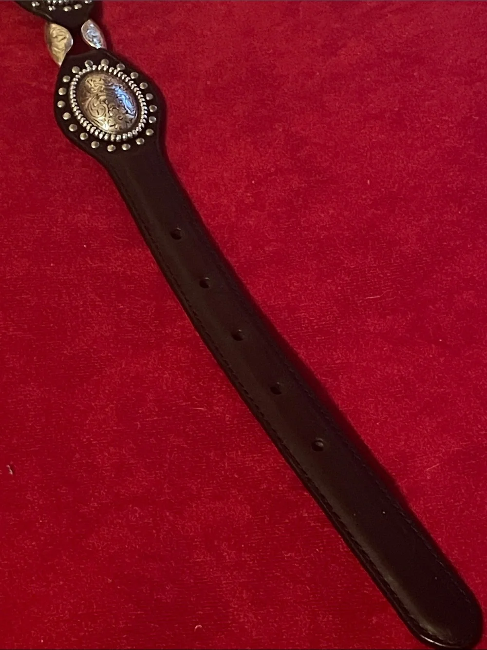 Justin Black Leather Concho Western Belt Size 34 USA Vintage 1995 927BK